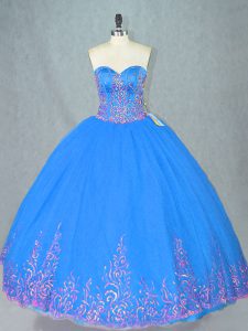 Dazzling Blue Sweetheart Lace Up Beading and Embroidery Quinceanera Gown Sleeveless