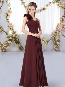 Most Popular Brown Empire Chiffon Straps Sleeveless Hand Made Flower Floor Length Lace Up Vestidos de Damas