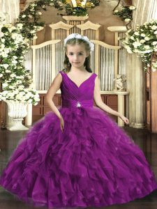 Elegant Sleeveless Backless Floor Length Beading and Ruffles Little Girls Pageant Gowns