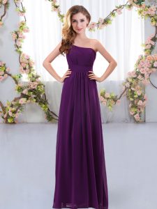 Most Popular Dark Purple Empire Ruching Quinceanera Dama Dress Zipper Chiffon Sleeveless Floor Length