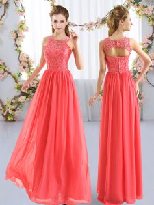 Empire Court Dresses for Sweet 16 Coral Red Scoop Chiffon Sleeveless Floor Length Zipper