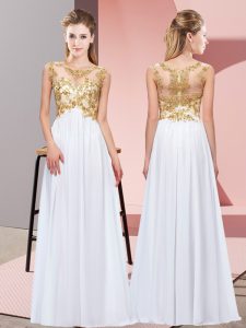 Eye-catching White Zipper Scoop Beading and Appliques Quinceanera Court Dresses Chiffon Sleeveless