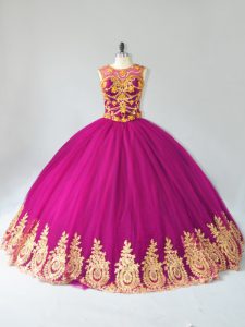 New Arrival Fuchsia Sweet 16 Quinceanera Dress Sweet 16 and Quinceanera with Beading and Appliques Scoop Sleeveless Lace Up