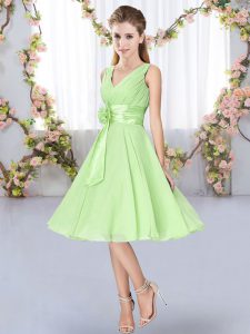 Noble Yellow Green Dama Dress Wedding Party with Hand Made Flower V-neck Sleeveless Lace Up