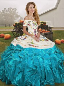 Custom Made Floor Length Ball Gowns Sleeveless Aqua Blue Vestidos de Quinceanera Lace Up