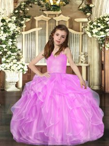 Cheap Lilac Ball Gowns Organza Straps Sleeveless Ruffled Layers Floor Length Lace Up Little Girl Pageant Gowns