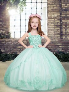 Tulle Straps Sleeveless Lace Up Beading Little Girls Pageant Gowns in Apple Green