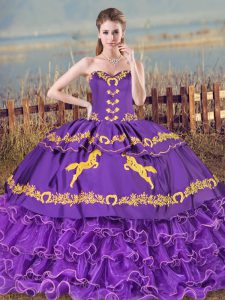 Purple Sleeveless Embroidery and Ruffled Layers Quinceanera Dresses