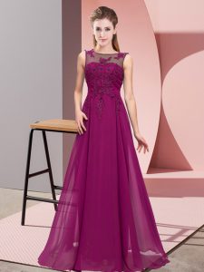 New Style Scoop Sleeveless Dama Dress Floor Length Beading and Appliques Purple Chiffon