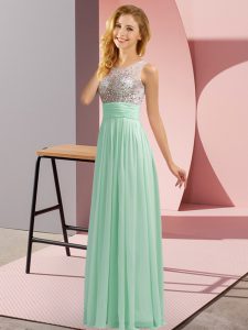 Dramatic Chiffon Scoop Sleeveless Side Zipper Beading Dama Dress in Apple Green