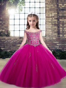 Elegant Sleeveless Lace Up Floor Length Beading Pageant Gowns For Girls