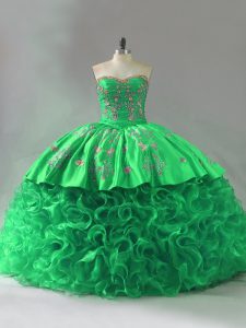 Decent Fabric With Rolling Flowers Sweetheart Sleeveless Lace Up Embroidery and Ruffles 15 Quinceanera Dress in Green