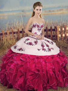 Glittering Sweetheart Sleeveless Organza Sweet 16 Quinceanera Dress Embroidery and Ruffles and Bowknot Lace Up