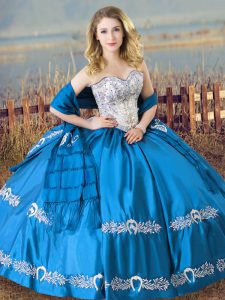 Superior Baby Blue Ball Gowns Satin Sweetheart Sleeveless Beading and Embroidery Floor Length Lace Up 15 Quinceanera Dress