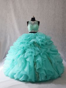 Clearance Sleeveless Brush Train Beading and Ruffles Zipper Quinceanera Dress