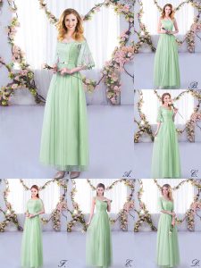 Top Selling Apple Green Off The Shoulder Side Zipper Lace and Belt Dama Dress for Quinceanera Half Sleeves