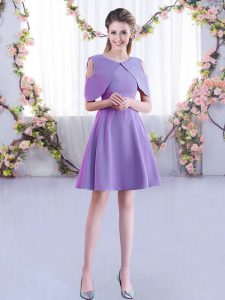 Lavender Zipper Scoop Ruching Vestidos de Damas Chiffon Half Sleeves