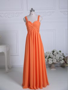 Orange Chiffon Zipper Damas Dress Sleeveless Floor Length Ruching