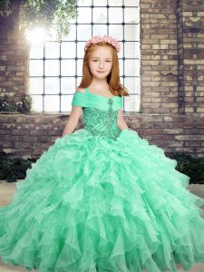 Ball Gowns Child Pageant Dress Apple Green Straps Organza Sleeveless Floor Length Lace Up