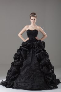 Stunning Black Sleeveless Embroidery and Pick Ups Lace Up Quinceanera Gown