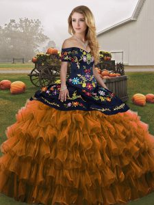 Stunning Rust Red Sleeveless Organza Lace Up Quinceanera Dresses for Military Ball and Sweet 16 and Quinceanera