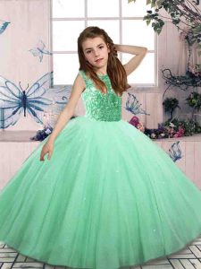 Elegant Apple Green Lace Up Kids Pageant Dress Beading Sleeveless Mini Length