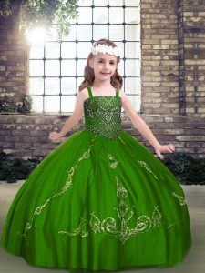 Green Ball Gowns Beading Pageant Dress Wholesale Lace Up Tulle Long Sleeves Floor Length