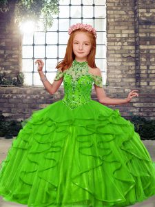 Sleeveless Floor Length Beading and Ruffles Lace Up Little Girl Pageant Gowns with