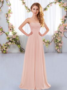 Exquisite Pink Lace Up Court Dresses for Sweet 16 Ruching Sleeveless Floor Length