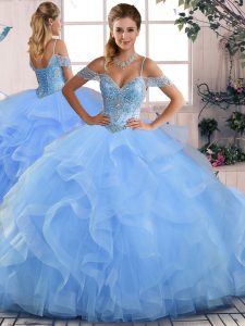 Tulle Sleeveless Floor Length Quinceanera Gown and Beading and Ruffles