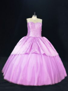 Dramatic Lilac Sleeveless Floor Length Beading Lace Up Sweet 16 Quinceanera Dress