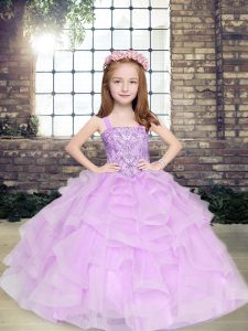 Top Selling Lavender Sleeveless Beading and Ruffles Floor Length Girls Pageant Dresses