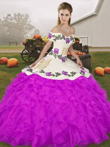 Romantic Purple Off The Shoulder Lace Up Embroidery and Ruffles Sweet 16 Quinceanera Dress Sleeveless