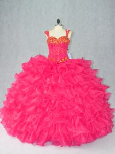 Best Selling Red Sleeveless Beading and Ruffles Floor Length Vestidos de Quinceanera