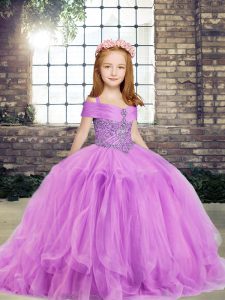Pretty Floor Length Lilac Kids Formal Wear Straps Sleeveless Side Zipper