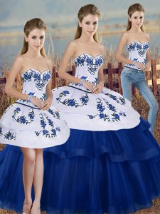 Glorious Embroidery and Bowknot Sweet 16 Quinceanera Dress Royal Blue Lace Up Sleeveless Floor Length