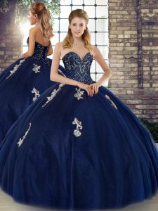 Sweetheart Sleeveless Lace Up Sweet 16 Quinceanera Dress Navy Blue Tulle