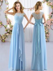 Fitting Scoop Cap Sleeves Chiffon Quinceanera Court Dresses Lace and Belt Side Zipper