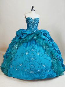 Baby Blue Ball Gowns Beading and Embroidery and Pick Ups Quinceanera Gowns Lace Up Taffeta Sleeveless Floor Length