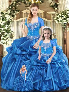 Sweetheart Sleeveless Organza 15th Birthday Dress Beading and Ruffles Lace Up