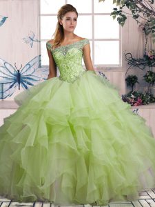 Yellow Green Ball Gowns Beading and Ruffles Sweet 16 Dress Lace Up Organza Sleeveless Floor Length