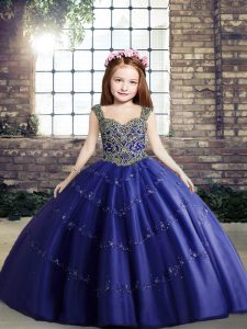 Royal Blue Straps Lace Up Beading Little Girls Pageant Dress Wholesale Sleeveless