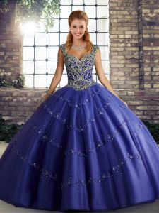 Best Selling Purple Tulle Lace Up Straps Sleeveless Floor Length Sweet 16 Quinceanera Dress Beading and Appliques