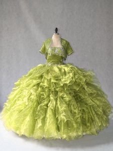 Nice Olive Green Scoop Neckline Beading and Ruffles 15 Quinceanera Dress Sleeveless Lace Up