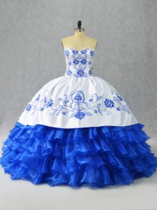 Attractive Floor Length Blue And White Quinceanera Gowns Sweetheart Sleeveless Lace Up