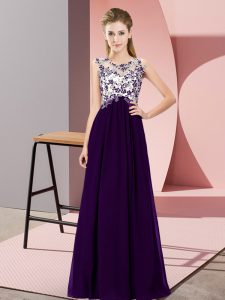 Sleeveless Floor Length Beading and Appliques Zipper Dama Dress with Purple