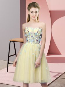 Affordable Yellow Dama Dress for Quinceanera Wedding Party with Appliques Sweetheart Sleeveless Lace Up