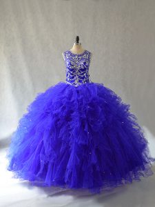 Ball Gowns Sweet 16 Dresses Royal Blue Scoop Tulle Sleeveless Floor Length Lace Up