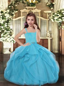 Beauteous Blue Sleeveless Tulle Lace Up Pageant Dress Wholesale for Party and Sweet 16 and Wedding Party