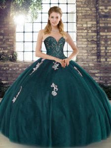 New Style Tulle Sleeveless Floor Length Quinceanera Dresses and Beading and Appliques